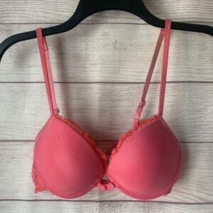 Retro Lily of France Pink with Orange Push-Up Bra Lace Adjustable Back Size 34B